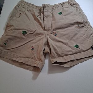 Polo Ralph Lauren Shorts Mens Small Khaki Embroidered Hula Girls Palm Tree